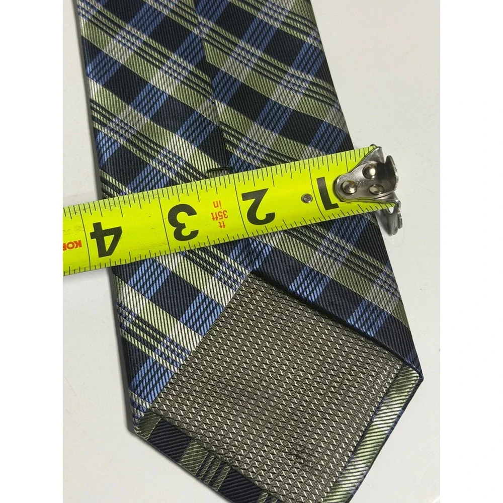 Covington Necktie Blue Green Plaid Check Pattern Polyester Formal Mens OS